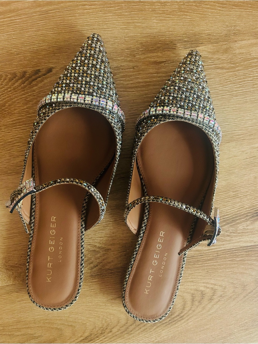 Kurt Geiger London Strass Buckle Flat Mule EU 39 NIB Crystal Houndstooth